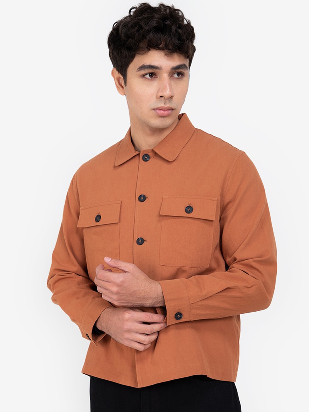 

ZALORA BASICS Men Brown Pure Cotton Tailored Jacket