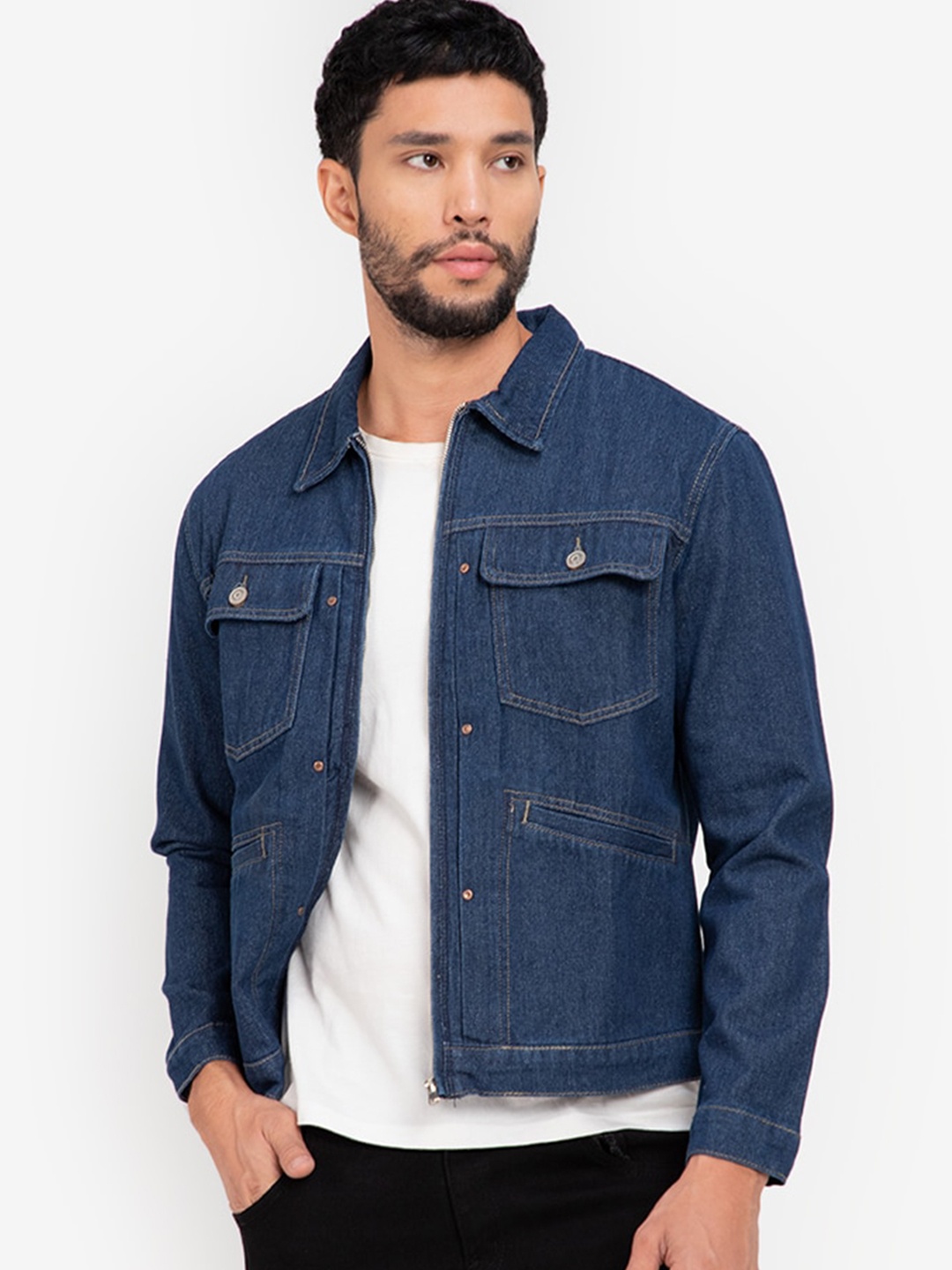 

ZALORA BASICS Men Blue Cotton Denim Jacket