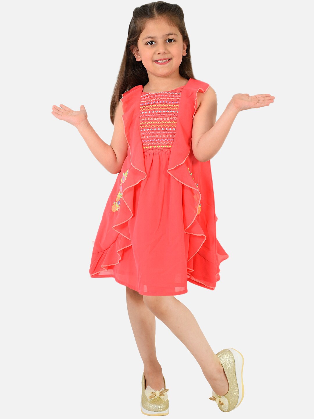 

Nauti Nati Girls Coral Georgette A-Line Dress