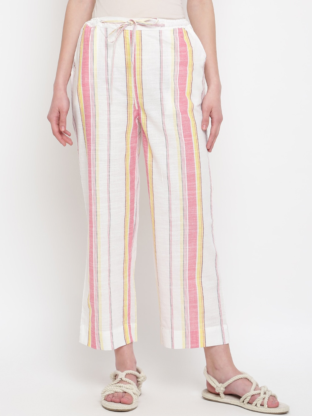 

Fabindia Women White Striped Trousers
