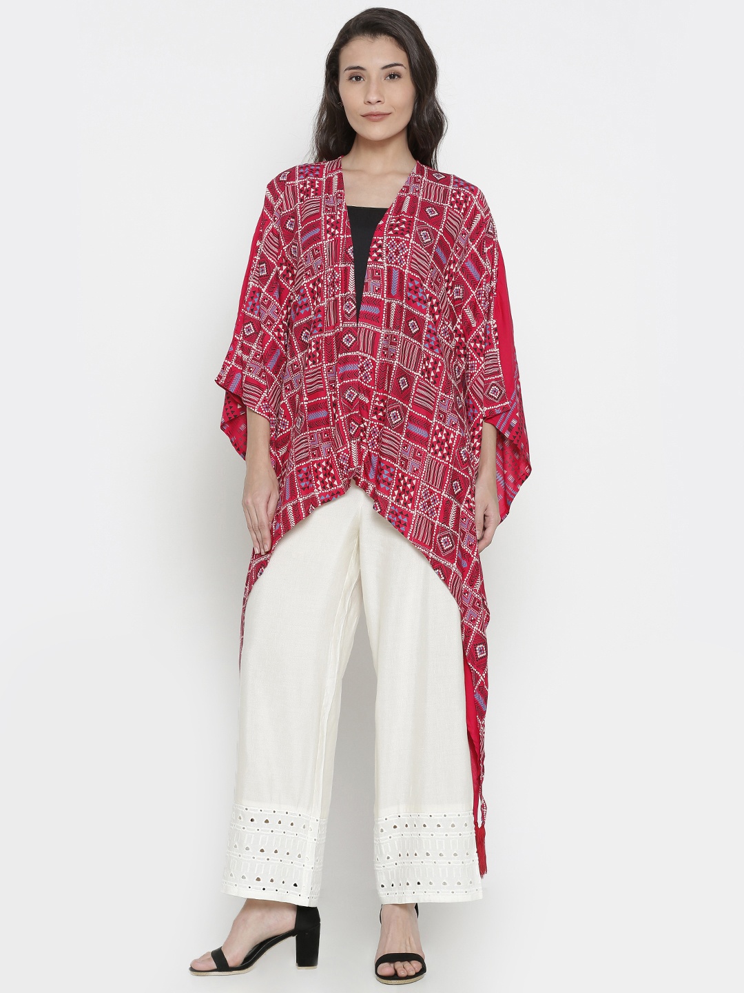 

AKKRITI BY PANTALOONS Red Printed Fusion Shrug
