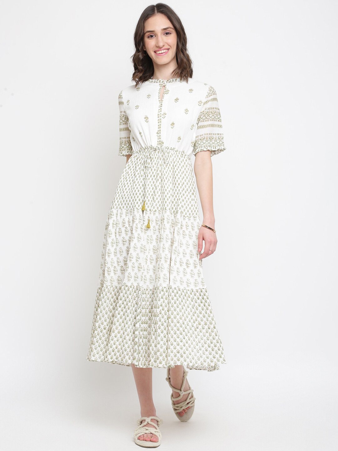 

Fabindia Women White Ethnic Motifs Midi Dress