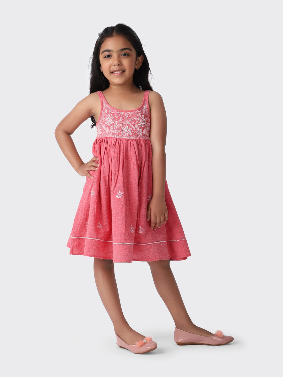 

Fabindia Girls Red Ethnic Motifs Embroidered Cotton Dress