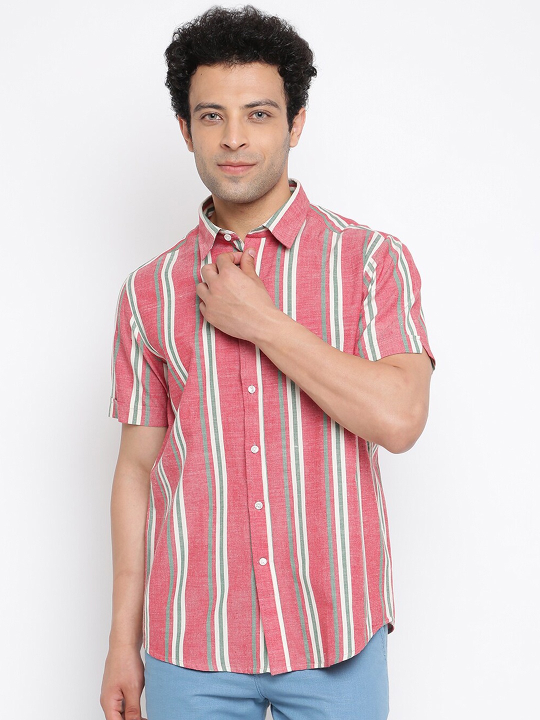 

Fabindia Men Red Multi Stripes Striped Casual Shirt