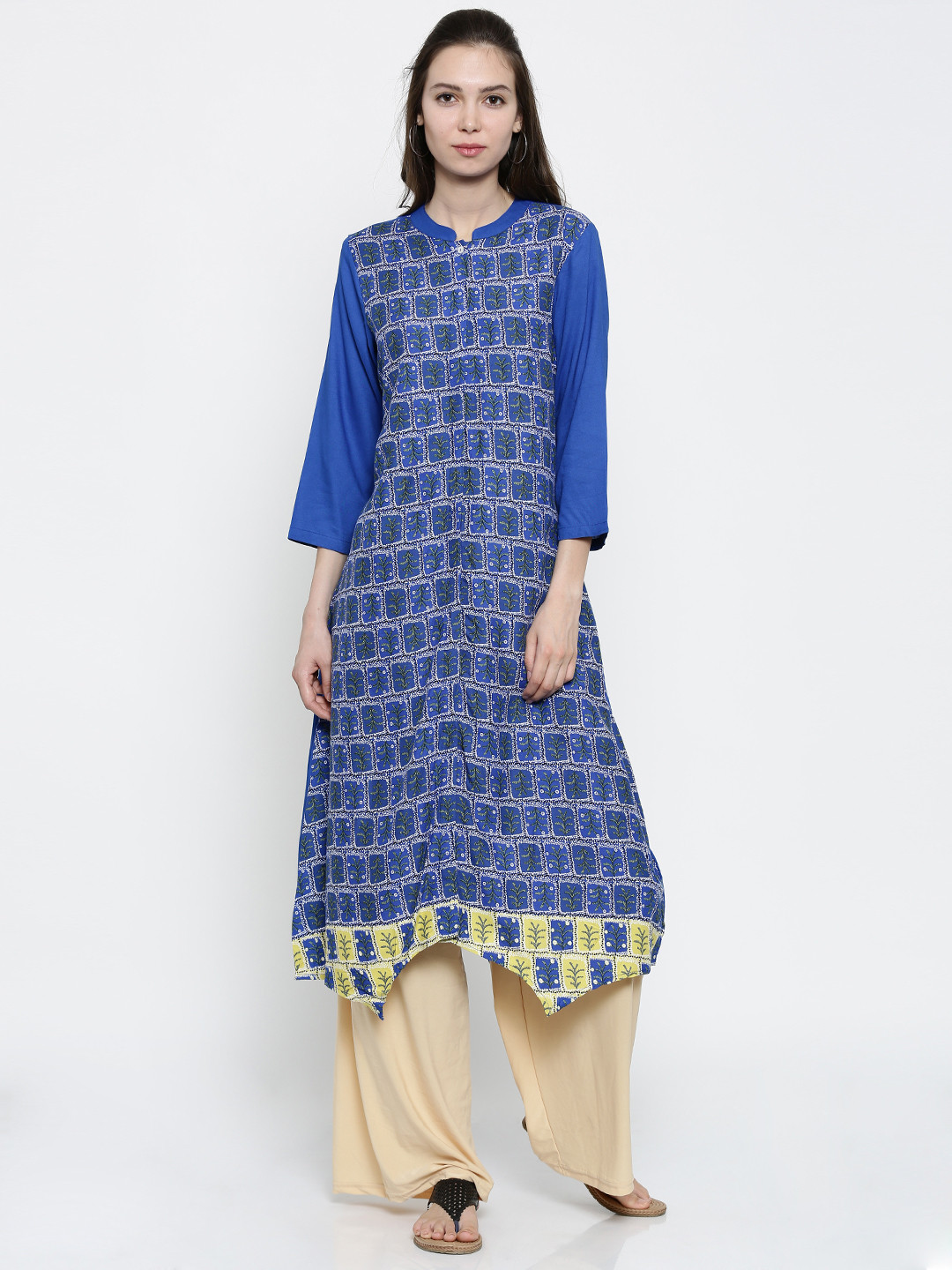 

AKKRITI BY PANTALOONS Women Blue Printed Asymmetric A-Line Kurta