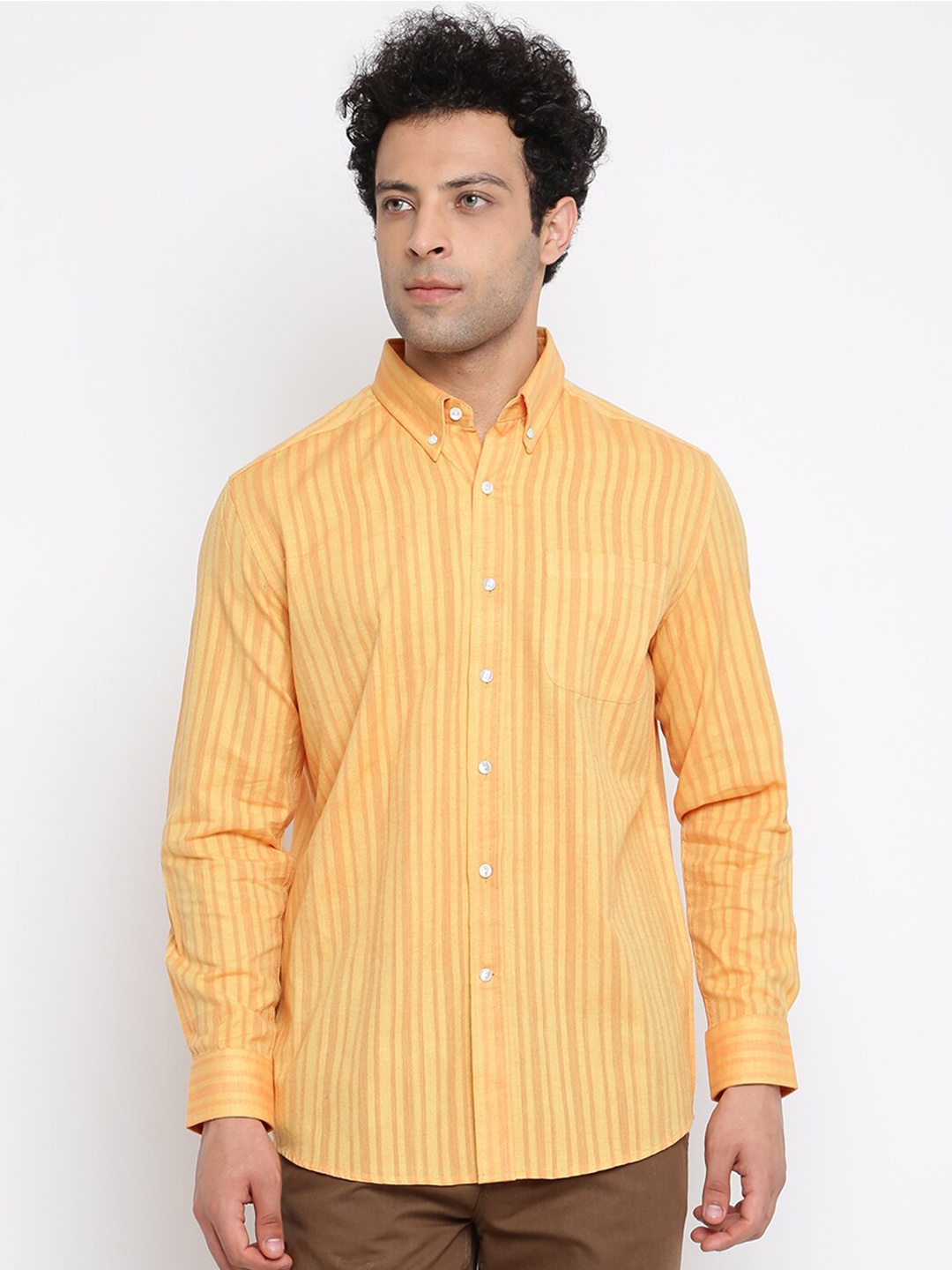 

Fabindia Men Yellow Striped Casual Shirt