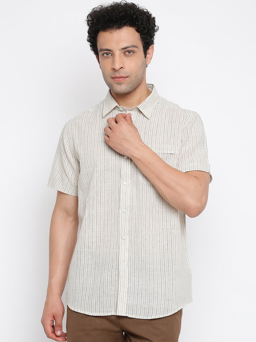 

Fabindia Men Off White Striped Casual Shirt