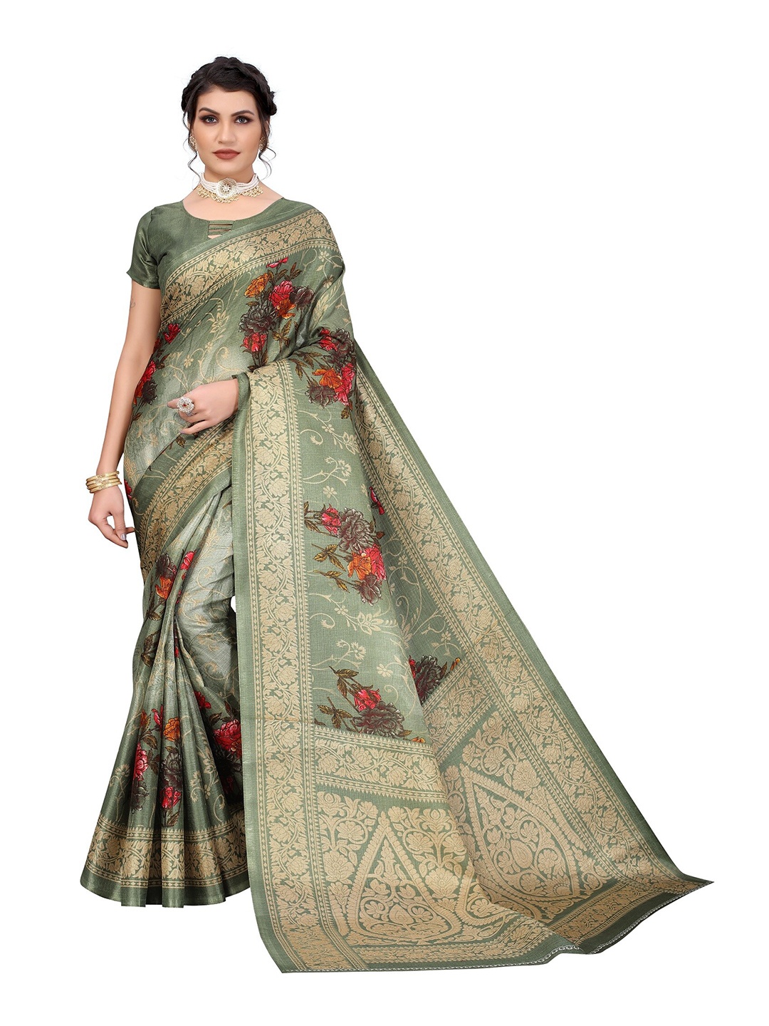 

Yashika Green & Red Kalamkari Art Silk Saree