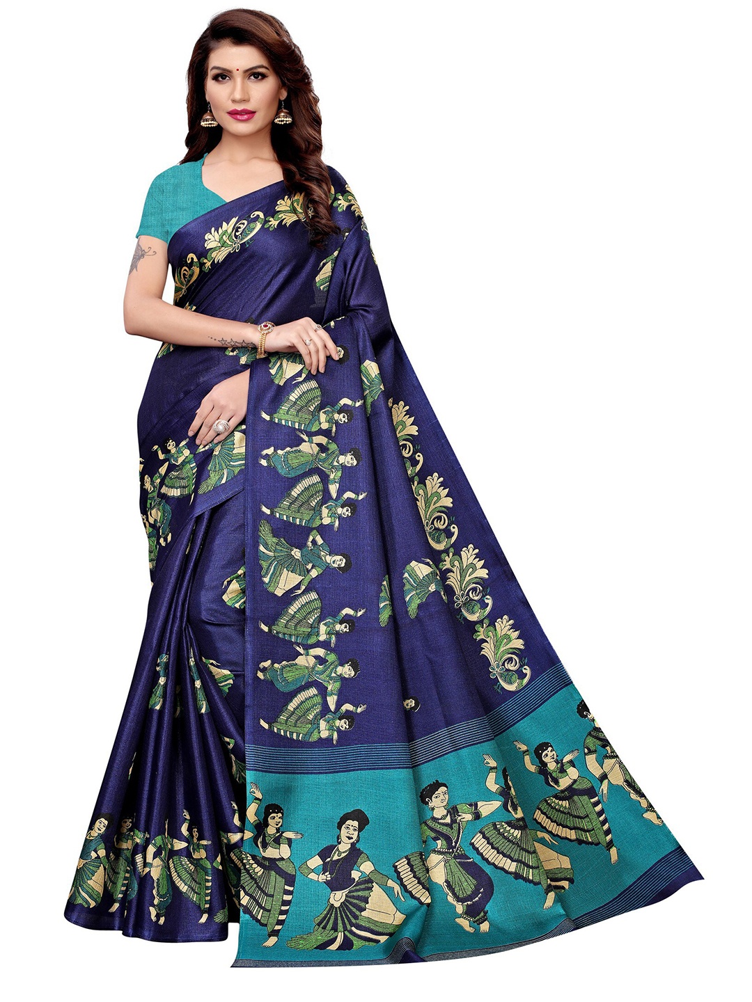 

Yashika Navy Blue & Green Art Silk Khadi Saree