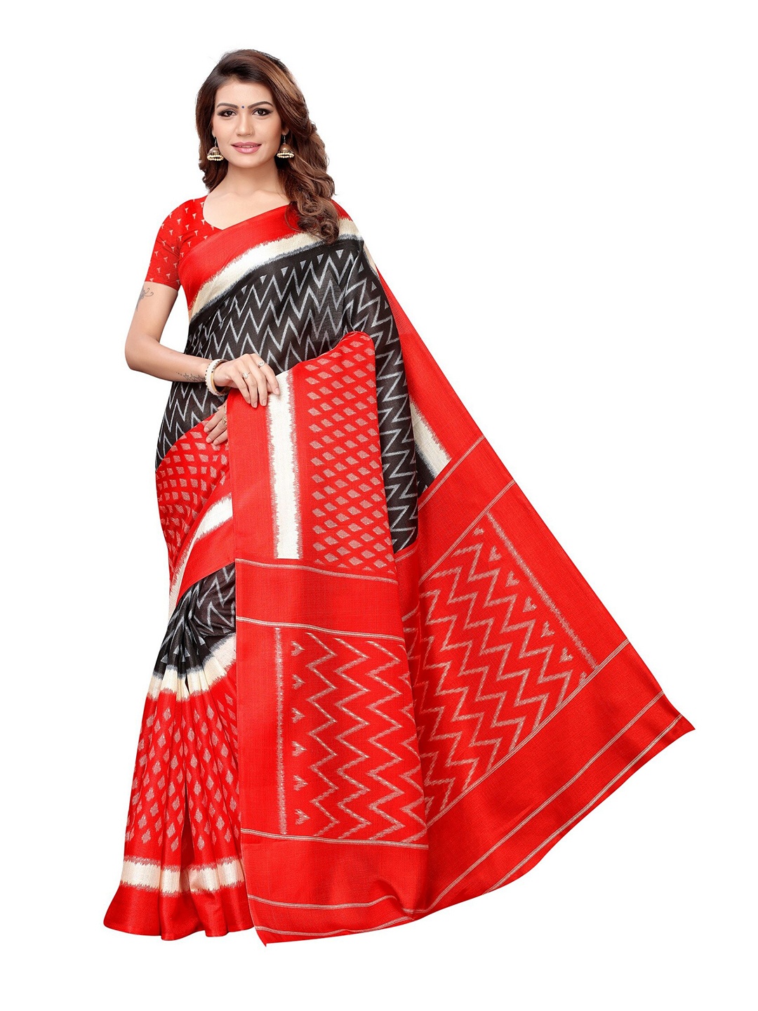 

Yashika Red & Black Art Silk Saree