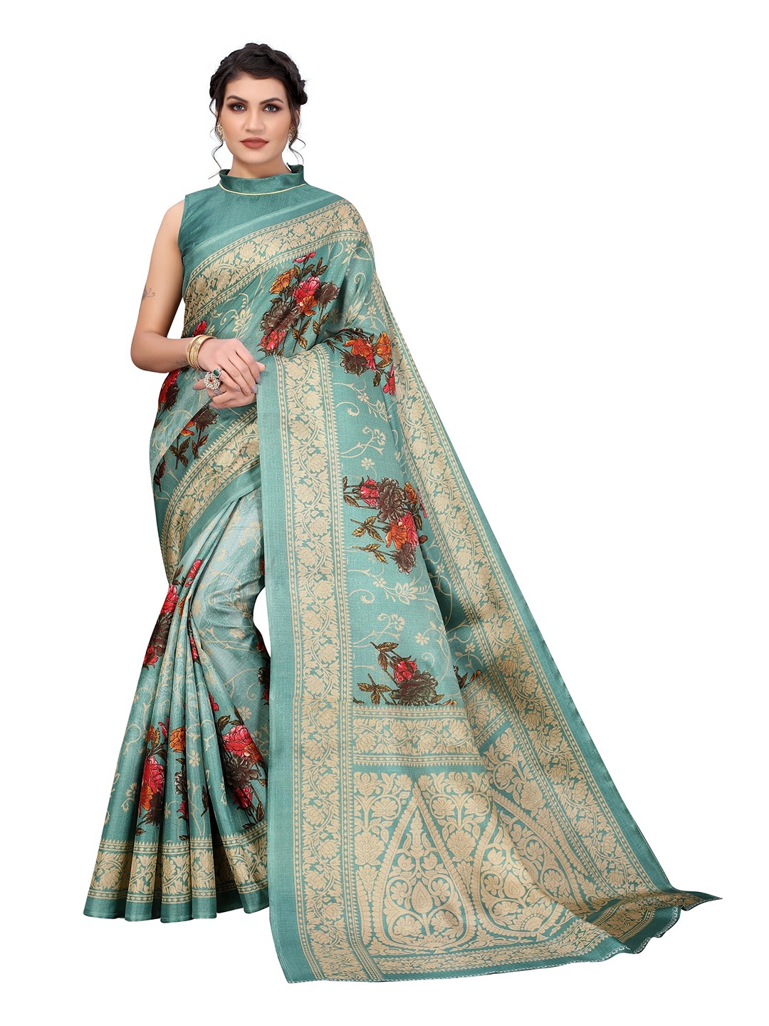 

Yashika Green & Red Kalamkari Art Silk Saree