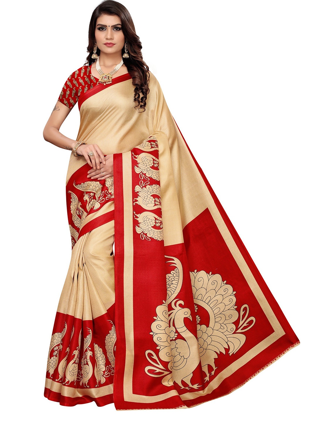 

Yashika Red & Cream-Coloured Art Silk Khadi Saree