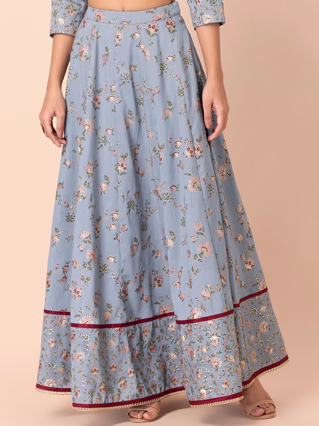 

INDYA Women Grey Foil Printed Maxi skirt