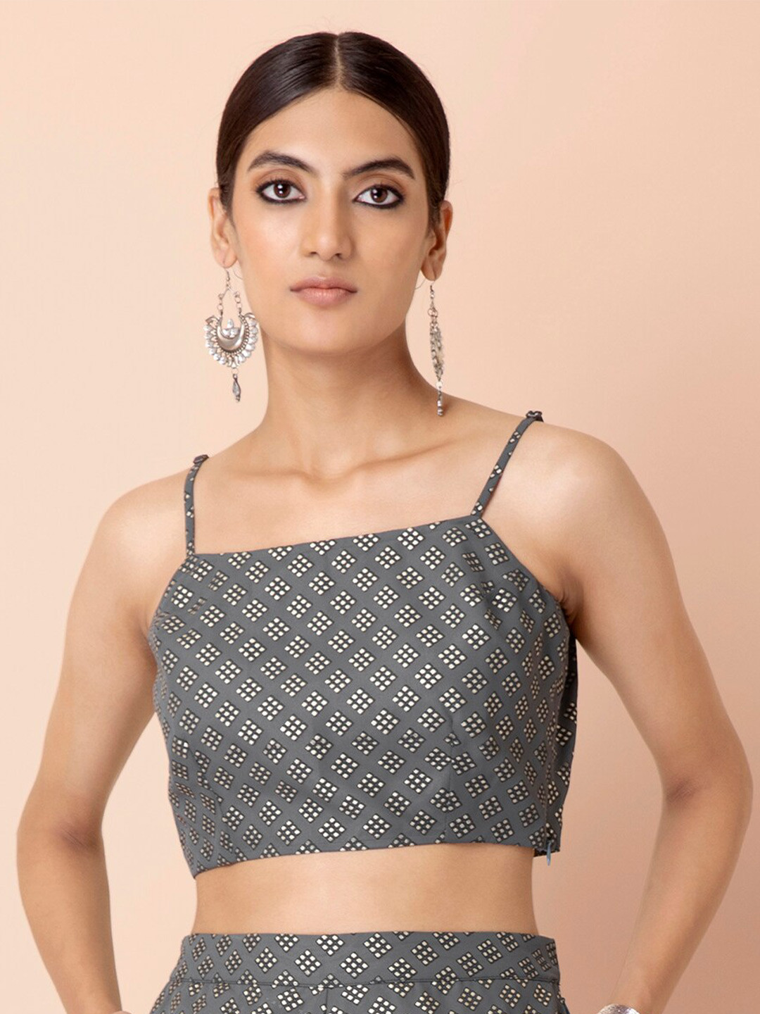 

INDYA Women Grey Georgette Bralette Crop Top