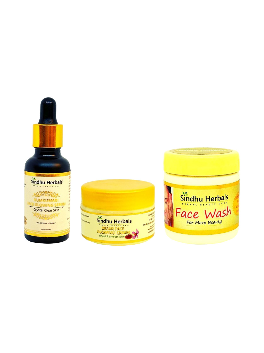 

Sindhu Herbals Mini Glow Kit - Face Glowing Serum - Face Cream - Face Wash - 160g, Yellow