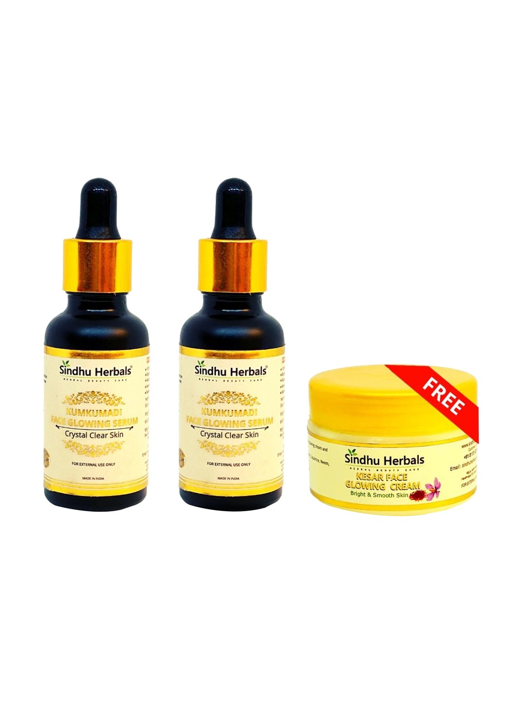 

Sindhu Herbals Set of 2 Kumkumadi Face Glowing Serums with Free Kesar Face Cream, Yellow
