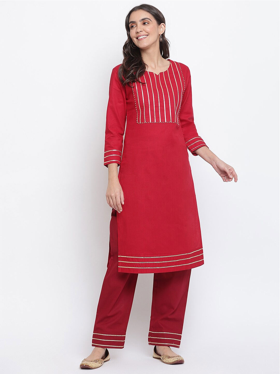 

Lagashi Women Red & Golden Yoke Design Kurta Set