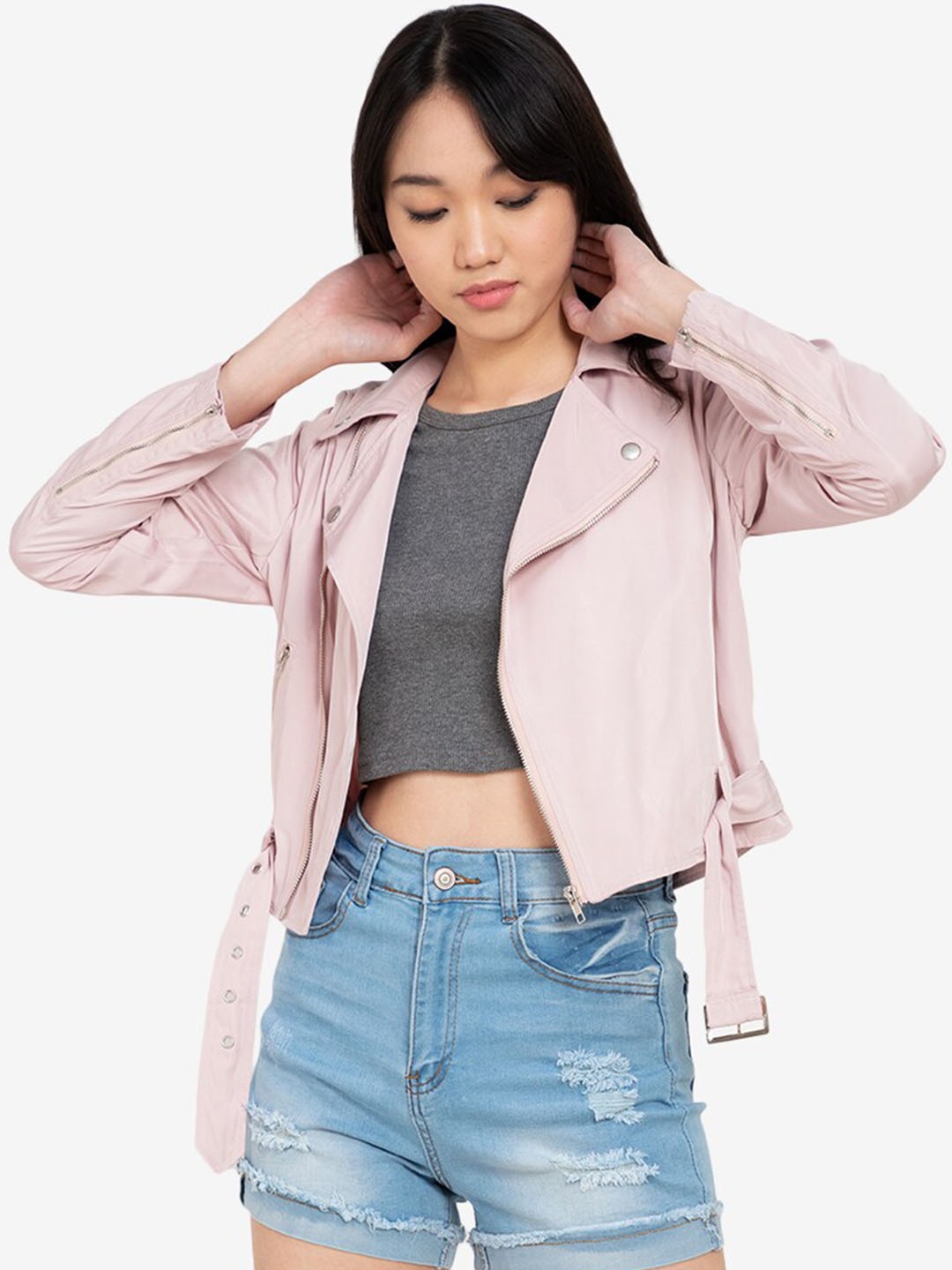 

ZALORA BASICS Women Pink Bomber Biker Jacket