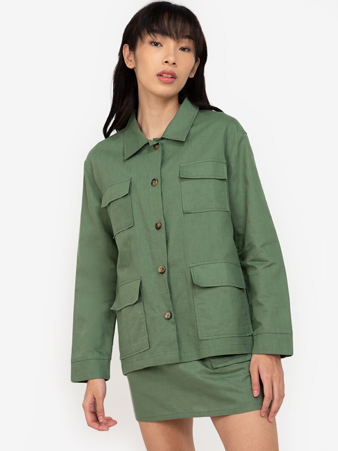 

ZALORA BASICS Women Green Oversized Cargo Jacket