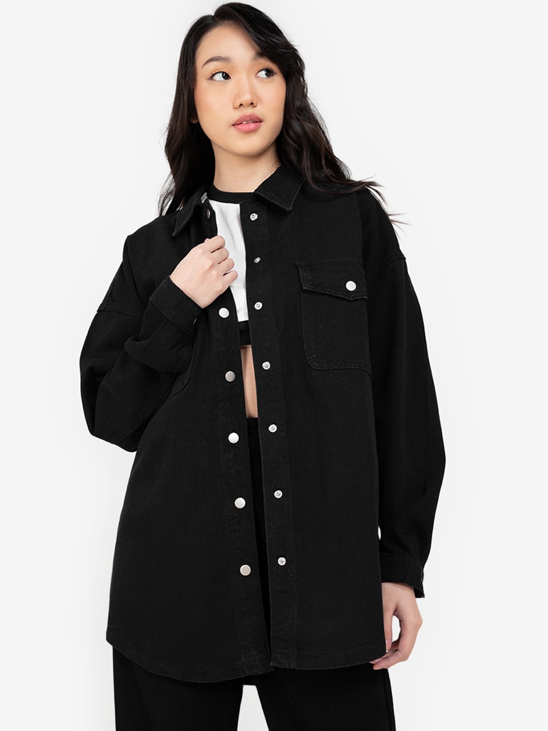 

ZALORA BASICS Women Black Longline Denim Jacket