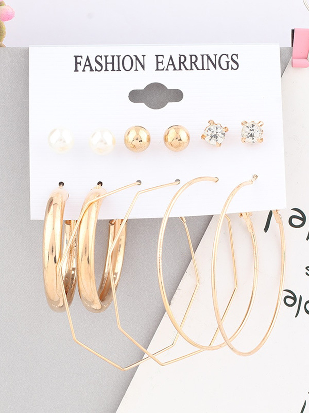 

ANNA CREATIONS Gold-Plated Set of 6 Contemporary Hoop Earrings