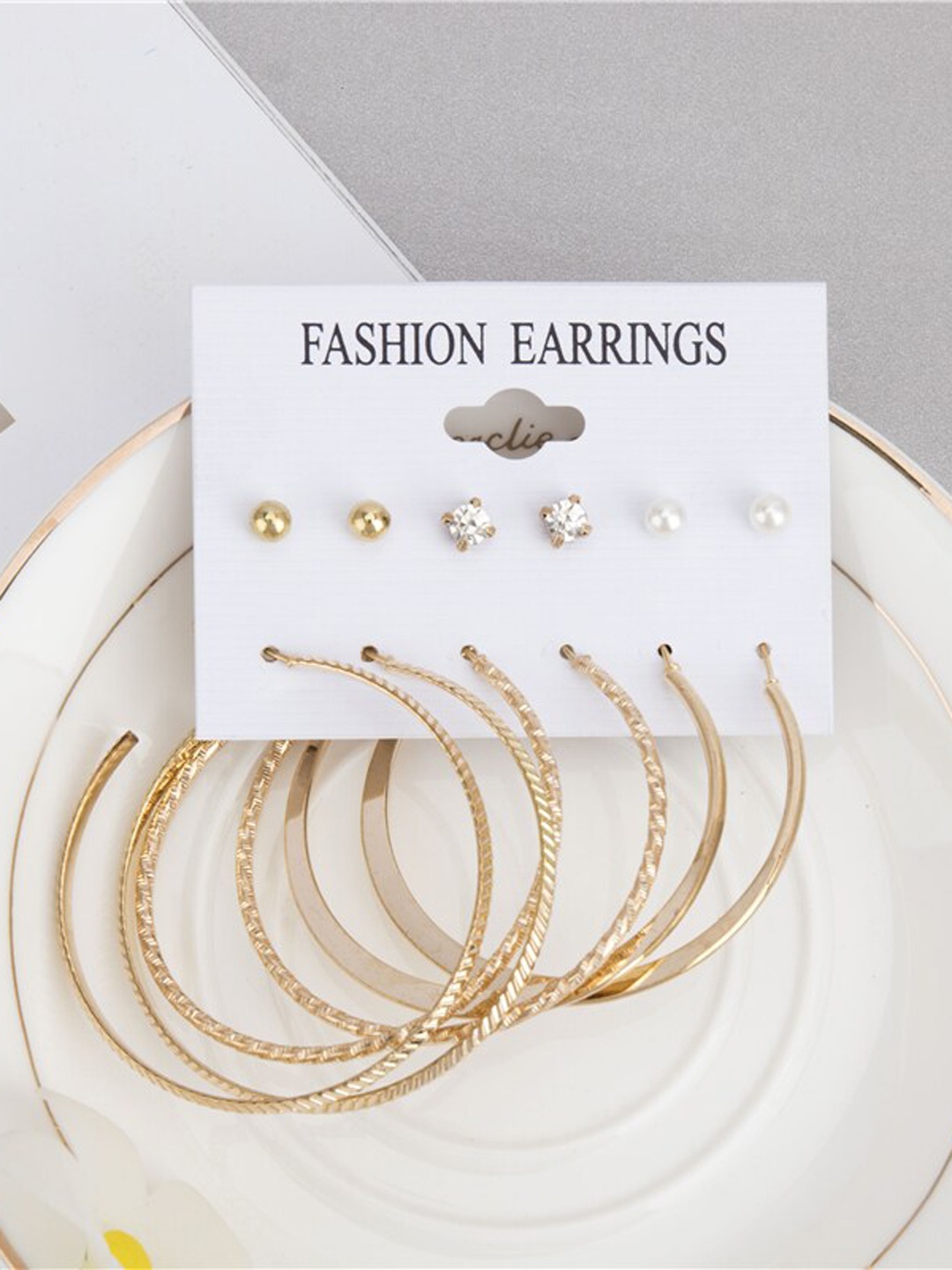 

ANNA CREATIONS Set of 6 Gold-Plated Contemporary Studs Earrings