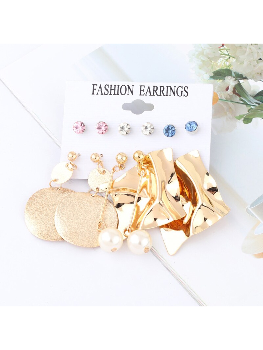 

ANNA CREATIONS Set of 6 Gold-Plated Contemporary Studs Earrings