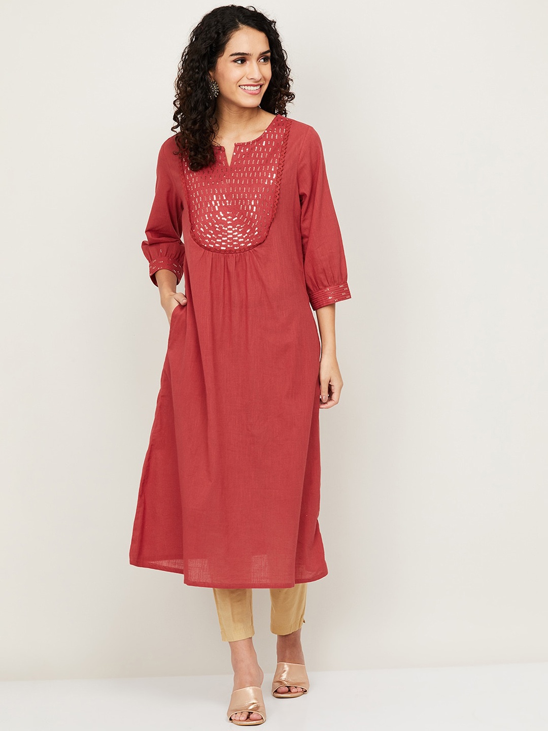 

Melange by Lifestyle Women Red Yoke Design Kurta