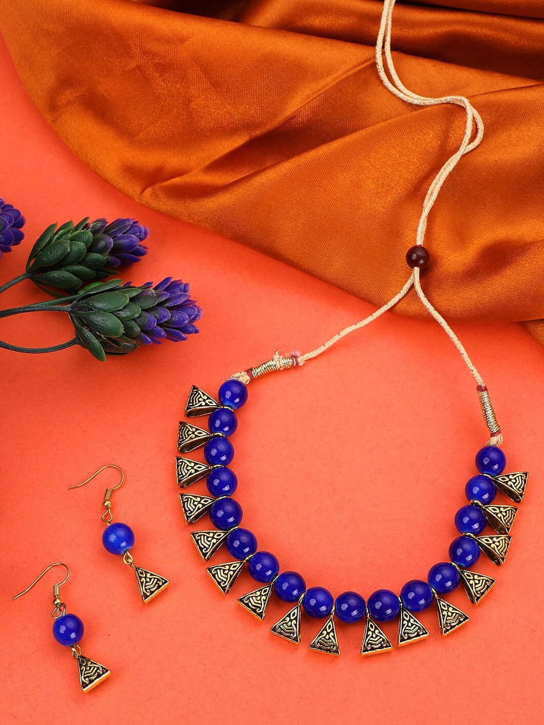 

ANIKAS CREATION Gold-Plated Blue Beaded Jewellery Set