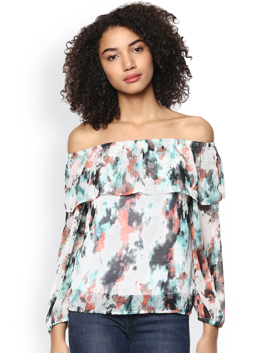 

Harpa Off-White Printed Bardot Top