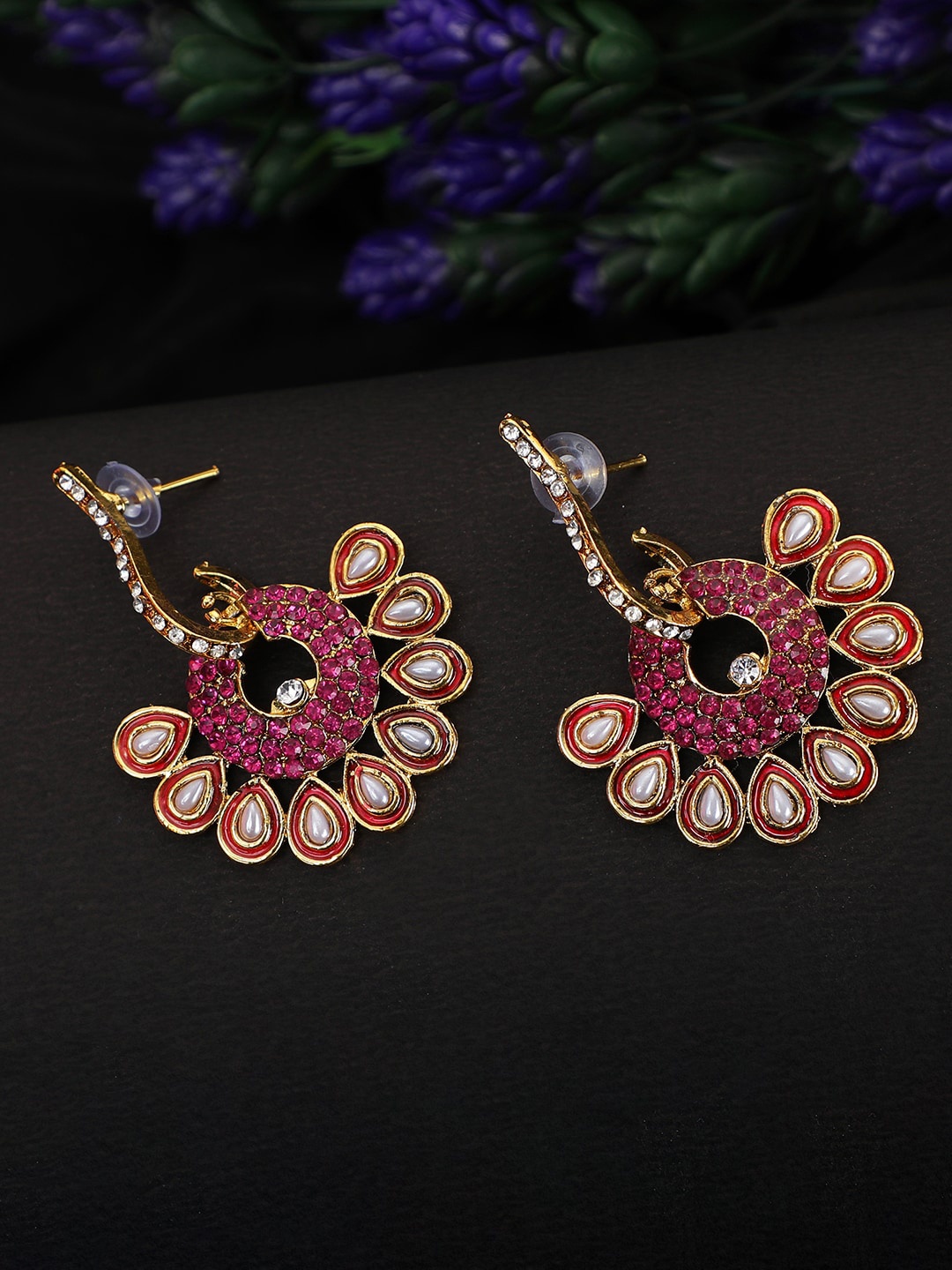 

ANIKAS CREATION Gold Plated Pink Contemporary Drop Earrings