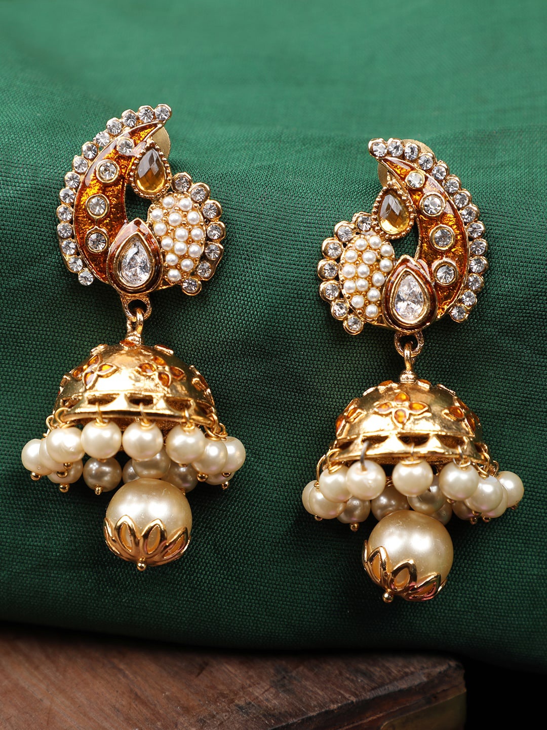 

ANIKAS CREATION Gold Plated Brown Contemporary Jhumkas Earrings