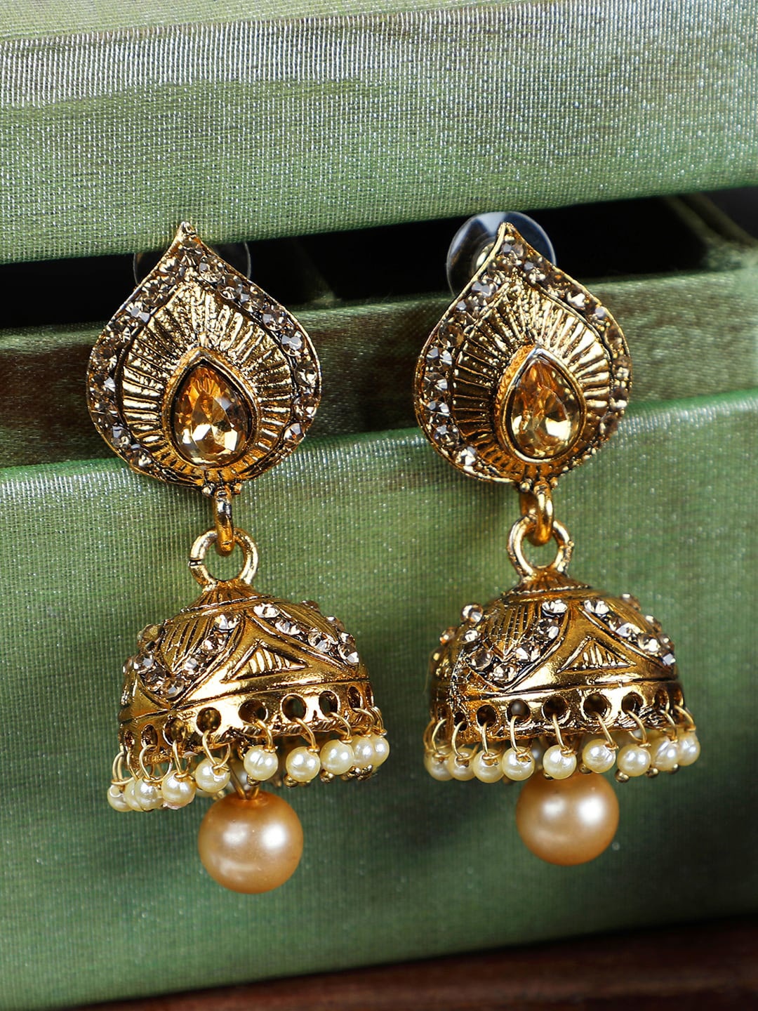 

ANIKAS CREATION Gold Plated Contemporary Jhumkas Earrings