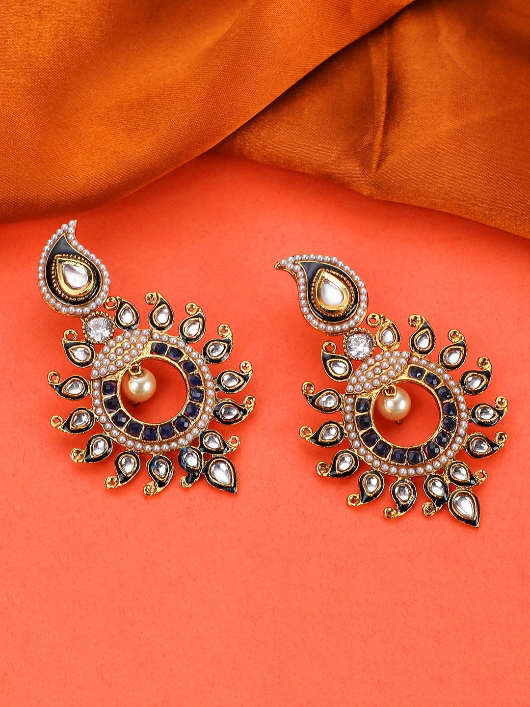 

ANIKAS CREATION Gold Plated Blue Contemporary Drop Earrings