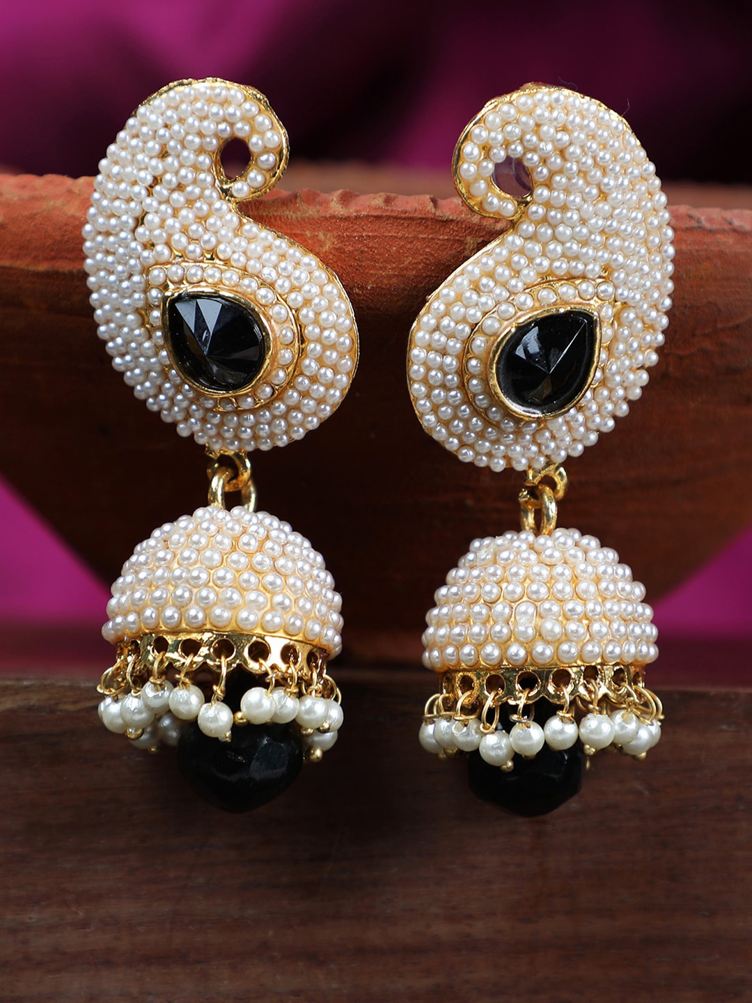 

ANIKAS CREATION Gold Plated Black Contemporary Jhumkas Earrings