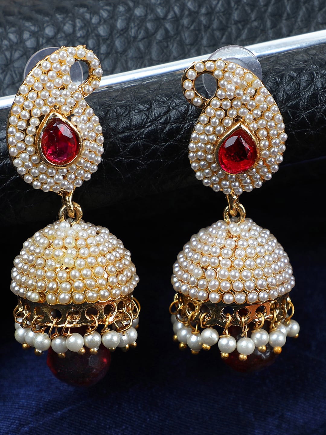 

ANIKAS CREATION Gold Plated Red Contemporary Jhumkas Earrings