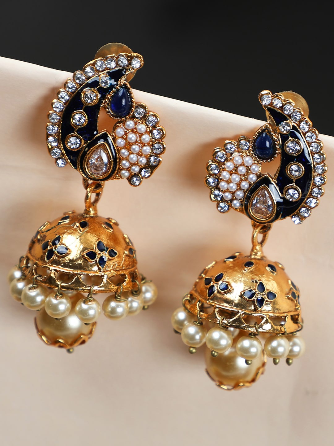 

ANIKAS CREATION Gold Plated Blue Contemporary Jhumkas Earrings