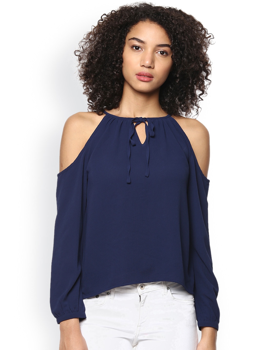 

Harpa Navy Cold-Shoulder Top, Navy blue