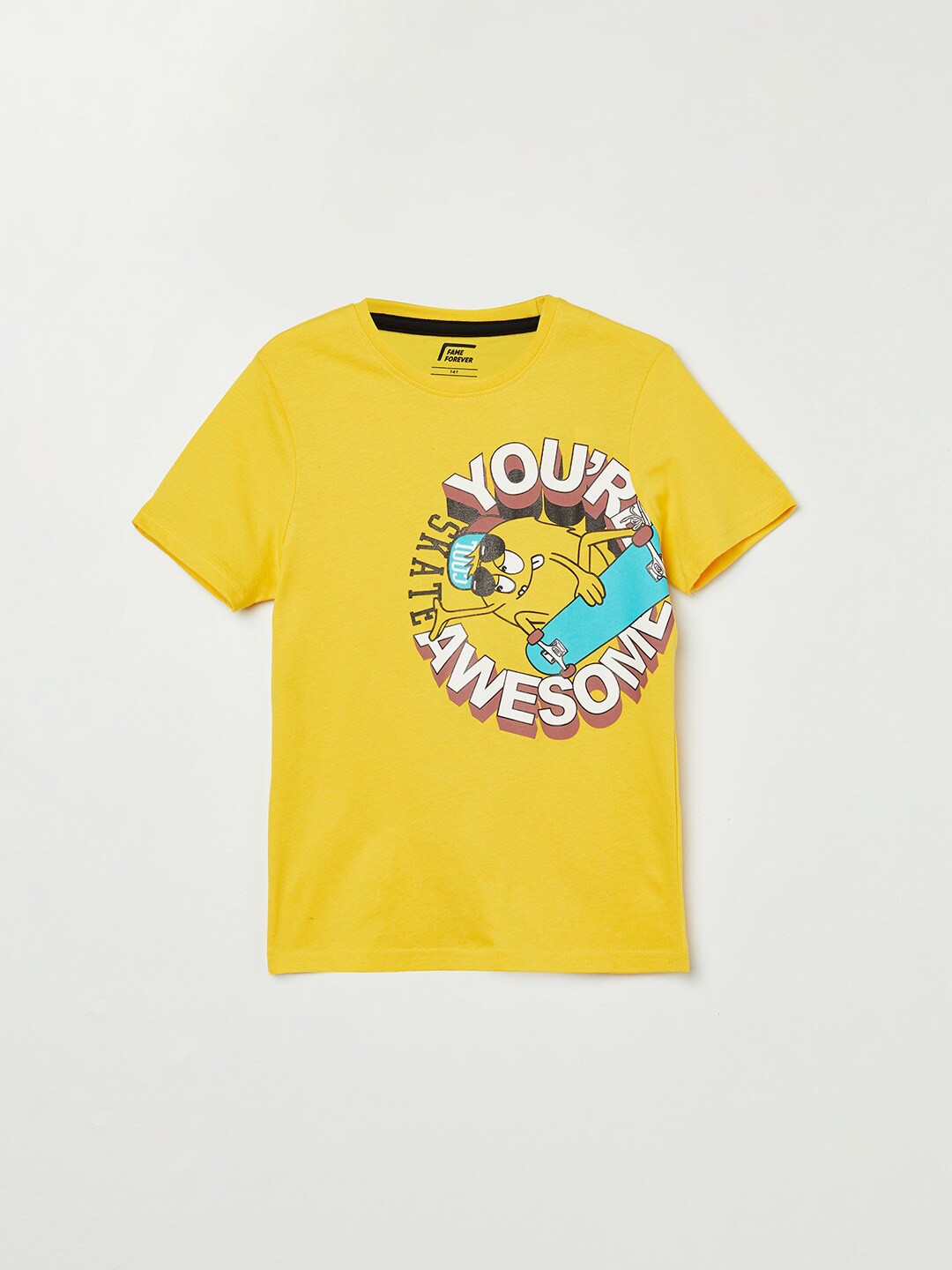 

Fame Forever by Lifestyle Boys Yellow Printed Pure Cotton T-shirt