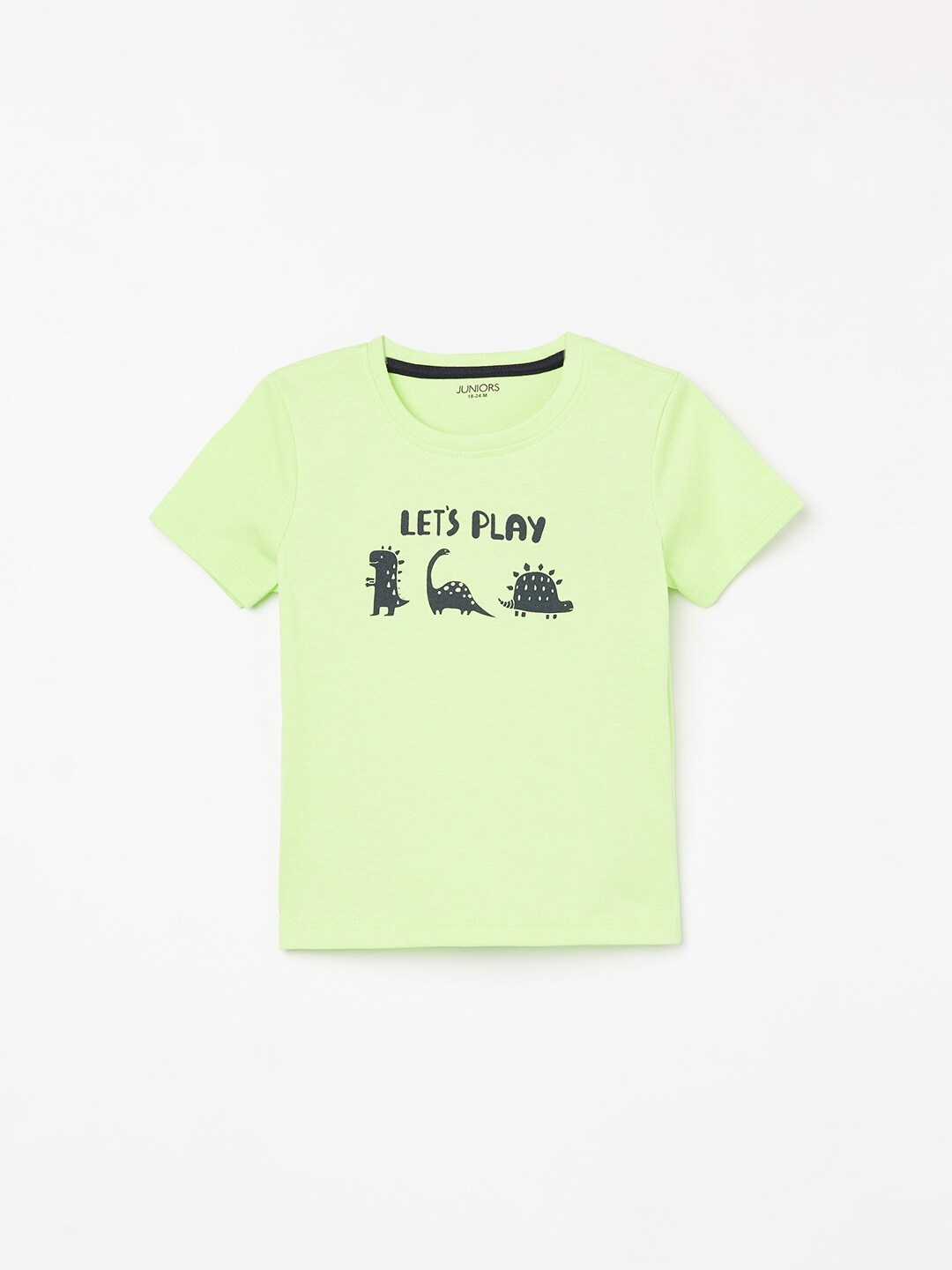 

Juniors by Lifestyle Boys Lime Green Typography Printed Pure Cotton T-shirt