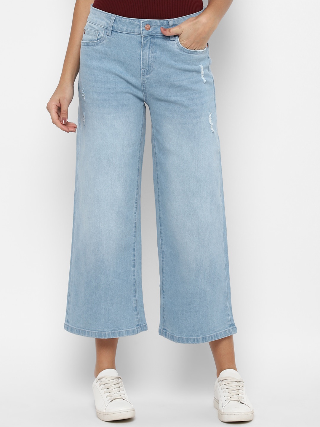

Allen Solly Woman Women Blue Flared Low Distress Light Fade Jeans