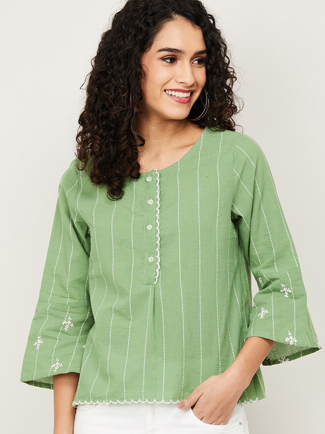 

Colour Me by Melange Women Green Striped Top