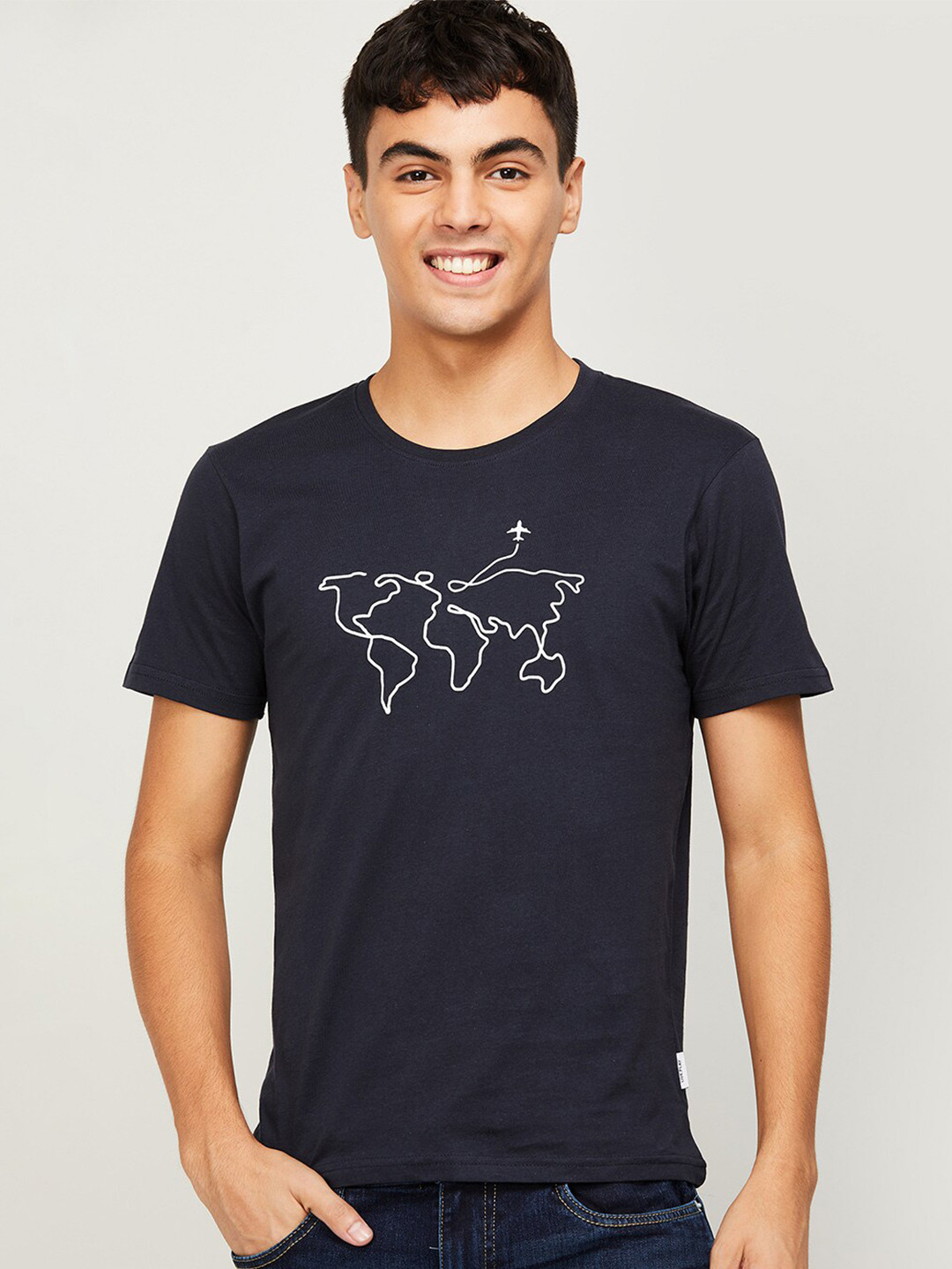 

Fame Forever by Lifestyle Men Navy Blue Printed Cotton T-shirt