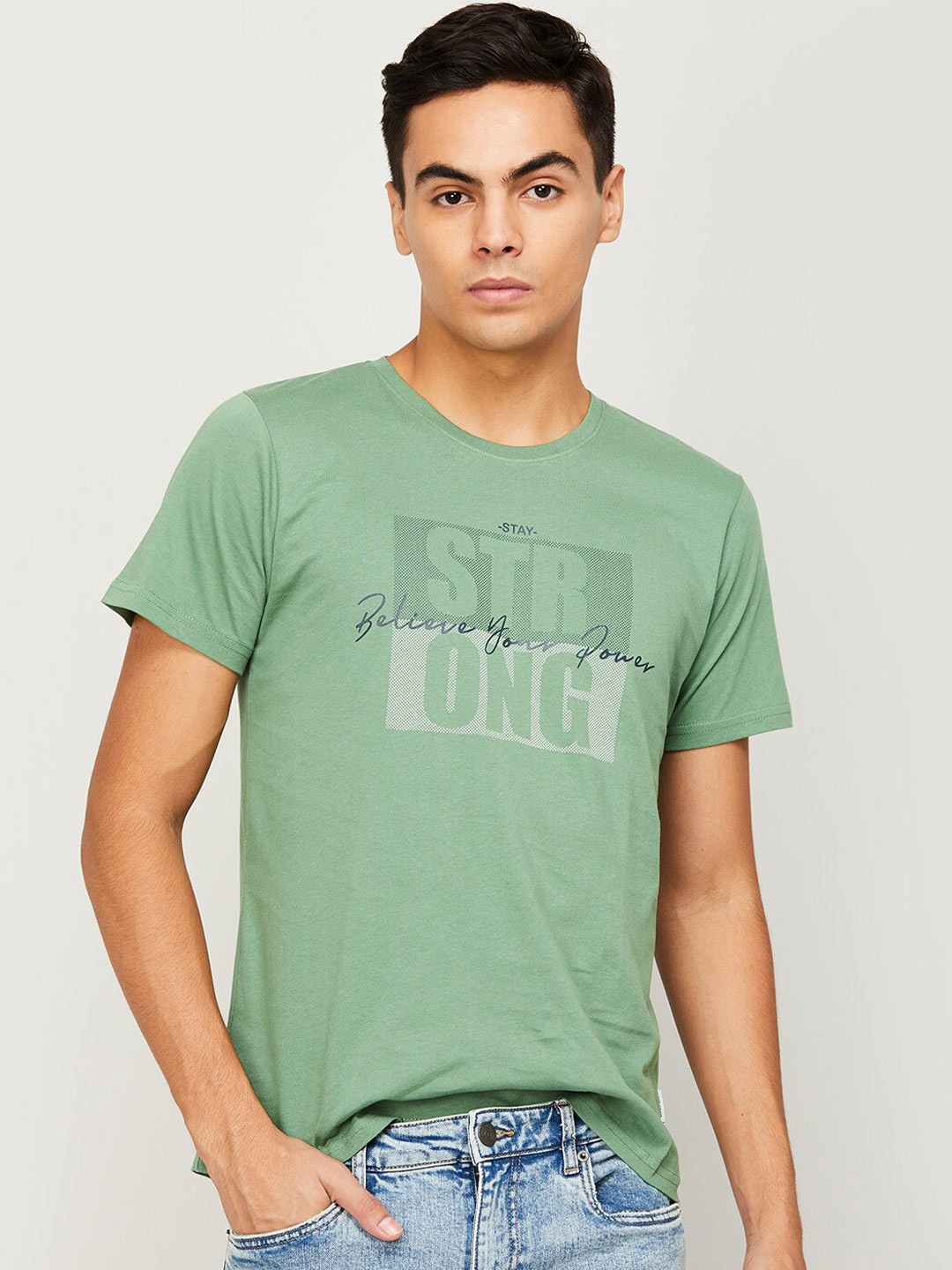 

Fame Forever by Lifestyle Men Green Typography Printed Cotton T-shirt