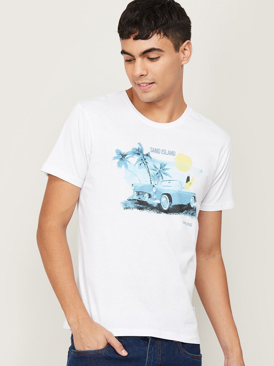 

Fame Forever by Lifestyle Men White Floral Printed Cotton T-shirt