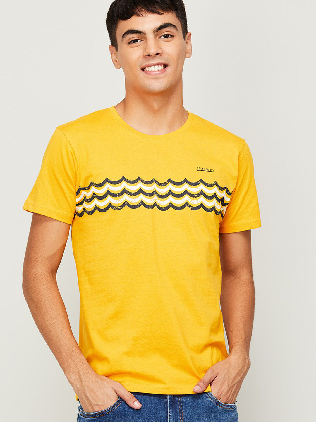 

Fame Forever by Lifestyle Men Yellow Printed Cotton T-shirt