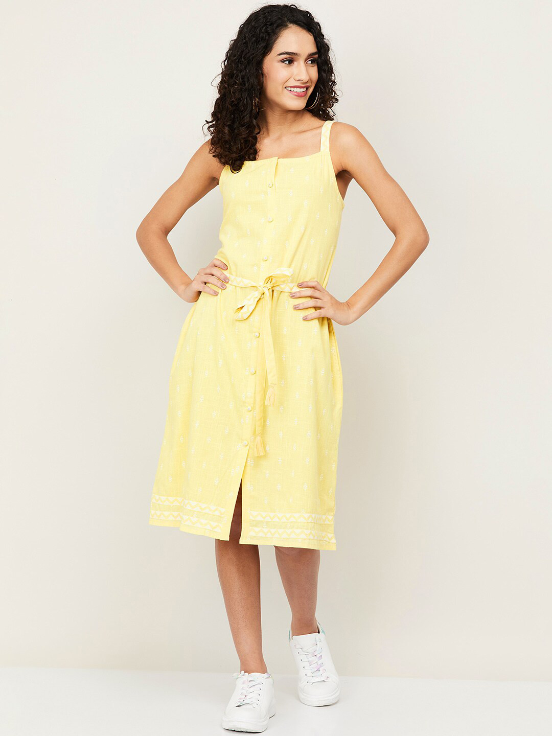 

Colour Me by Melange Yellow & White Square Neck Tunic