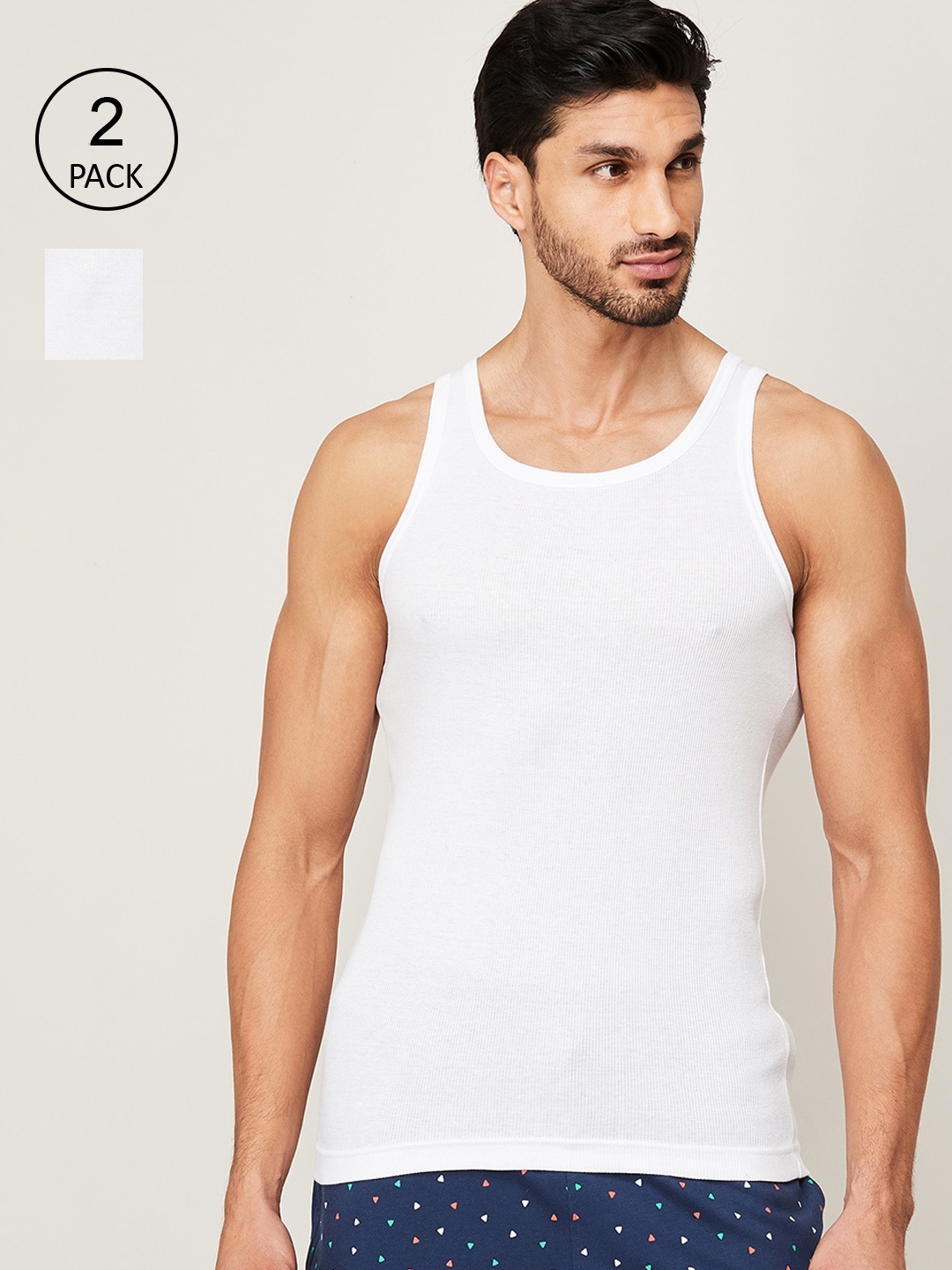 

Fame Forever by Lifestyle Men Pack of 2 White Solid Cotton Innerwear Vests