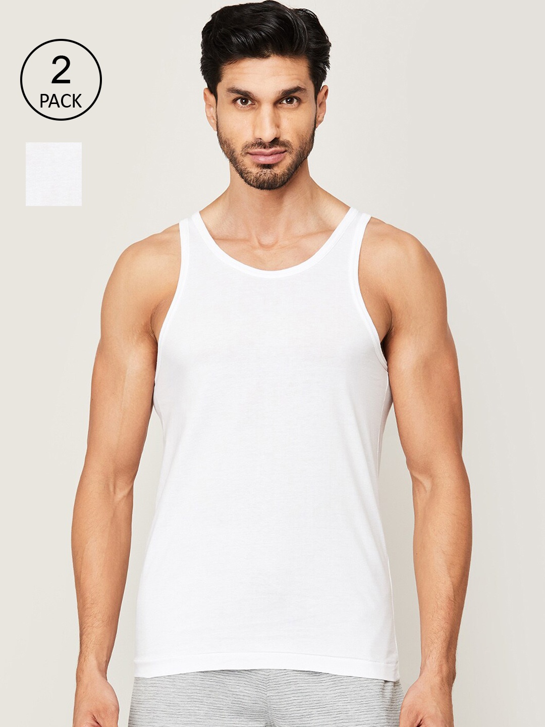 

Fame Forever by Lifestyle Men White Pack of 2 Cotton Innerwear Vests