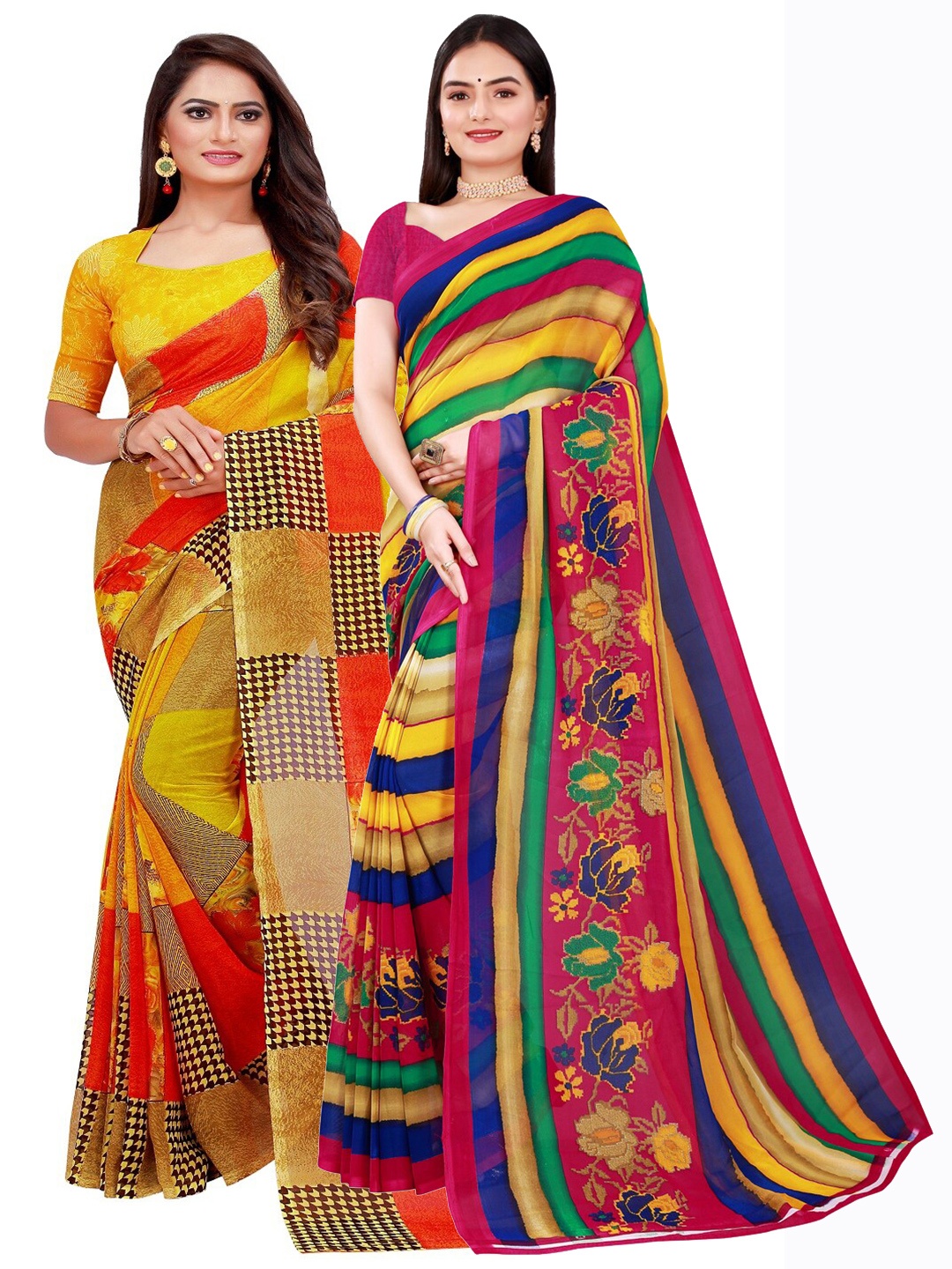 

KALINI Yellow & Red Printed Pure Georgette Saree Pack Of 2